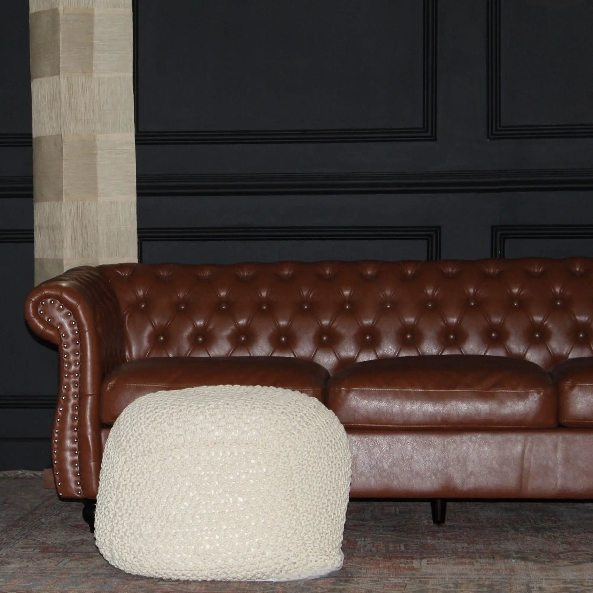 Semi Rounded Pouf beige cable-knit, accent seating on Tampa Home & Garden Store