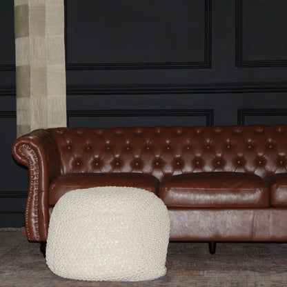 Semi Rounded Pouf beige cable-knit, accent seating on Tampa Home & Garden Store