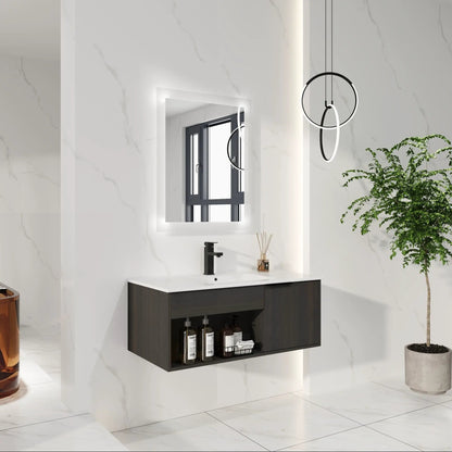 Wall Mounted Floating Vanity With Open Shelf
