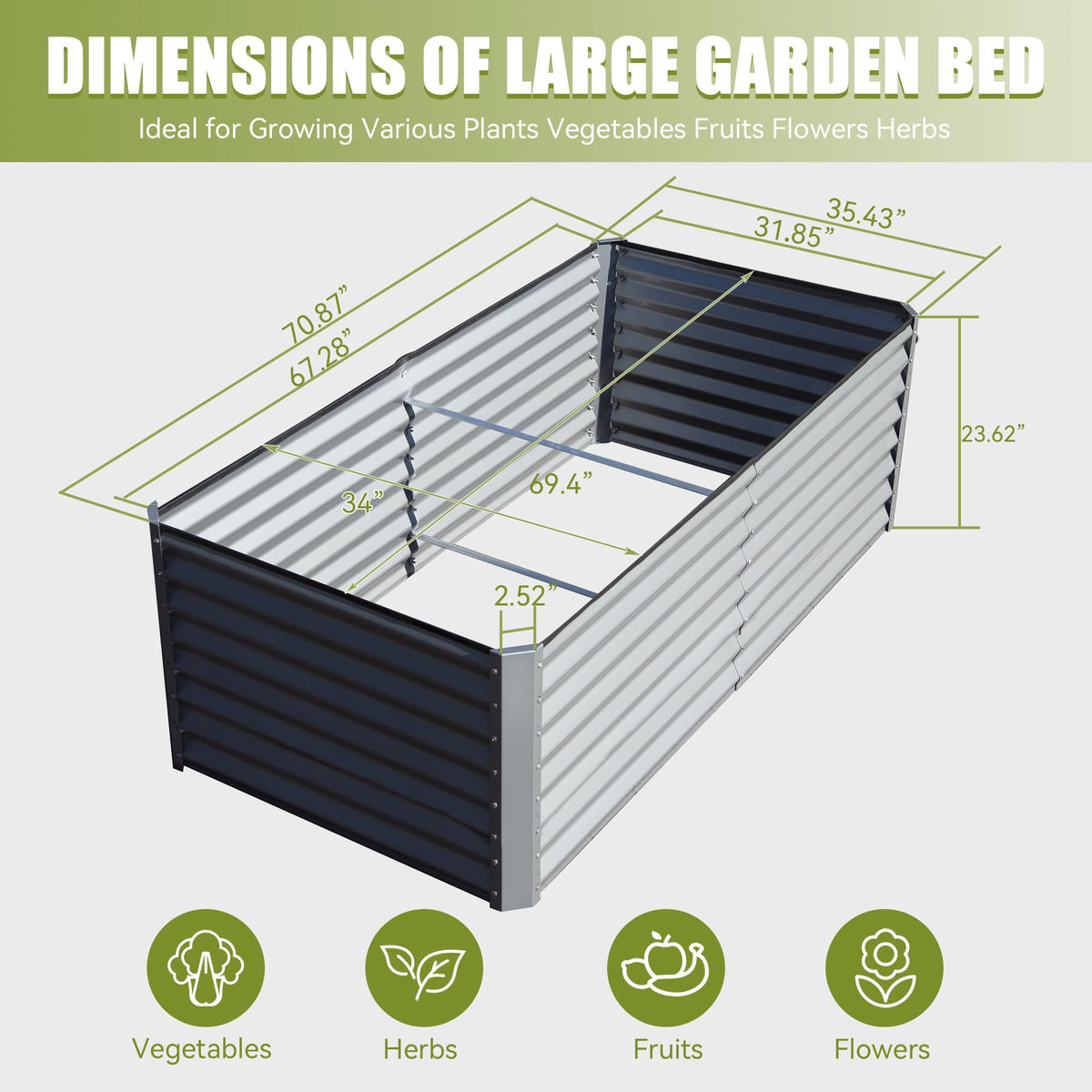 6x3x2ft galvanized raised garden bed by HouseOfZazla with ribbed metal panels on Tampa Home & Garden Store