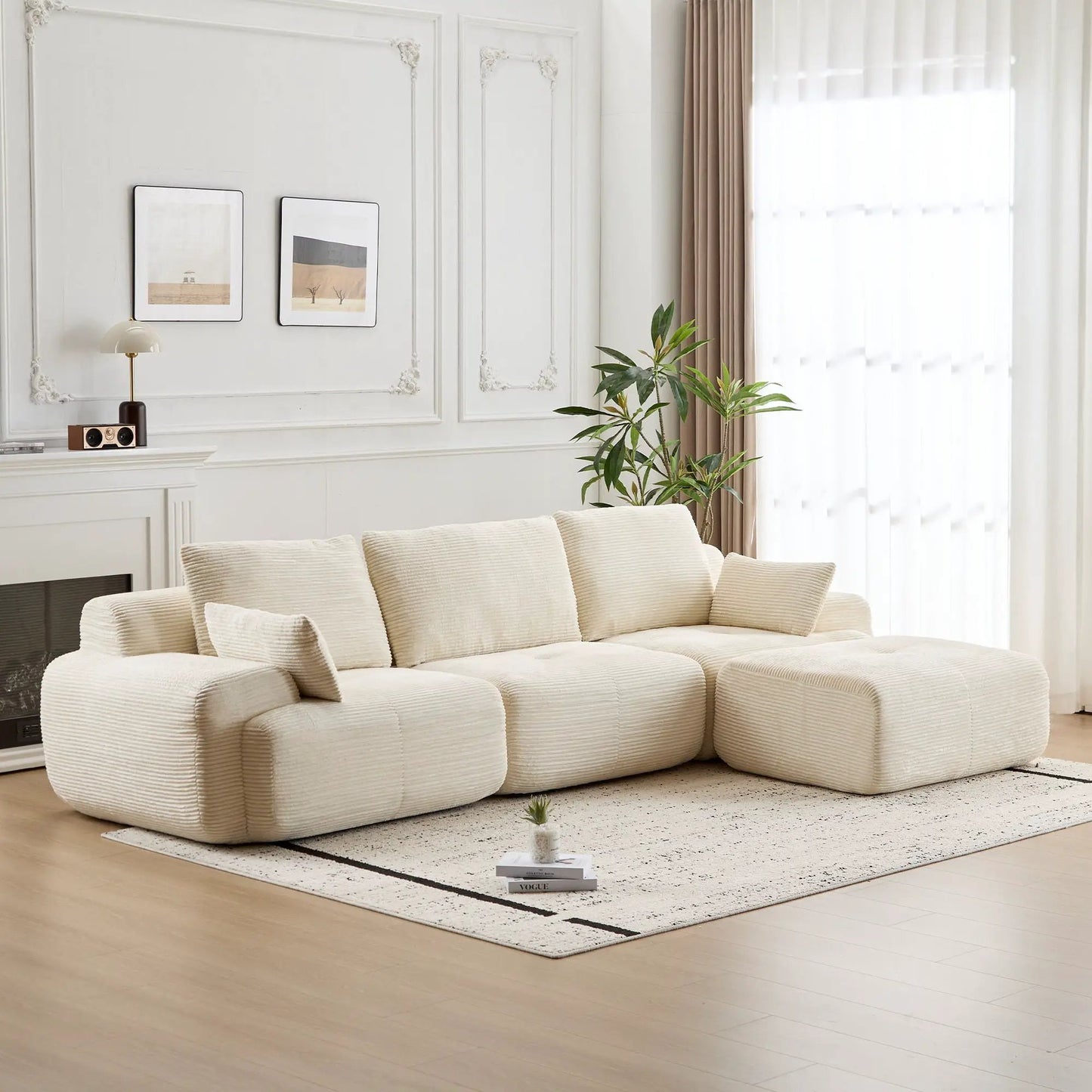 2-piece compressed sofa sectional in beige fabric with plush cushions for living room on Tampa Home & Garden Store