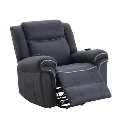 Domana dark blue polished microfiber massage recliner with lift and footrest on Tampa Home & Garden Store