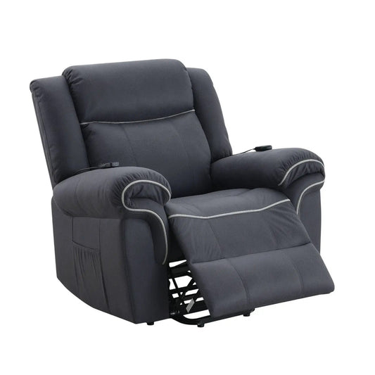 Domana dark blue polished microfiber massage recliner with lift and footrest on Tampa Home & Garden Store