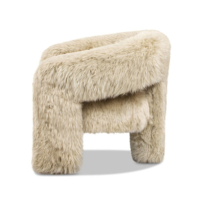 Genuine Sheepskin Fur Split Barrel Back Accent Chair natural blonde with sculptural base on Tampa Home & Garden Store