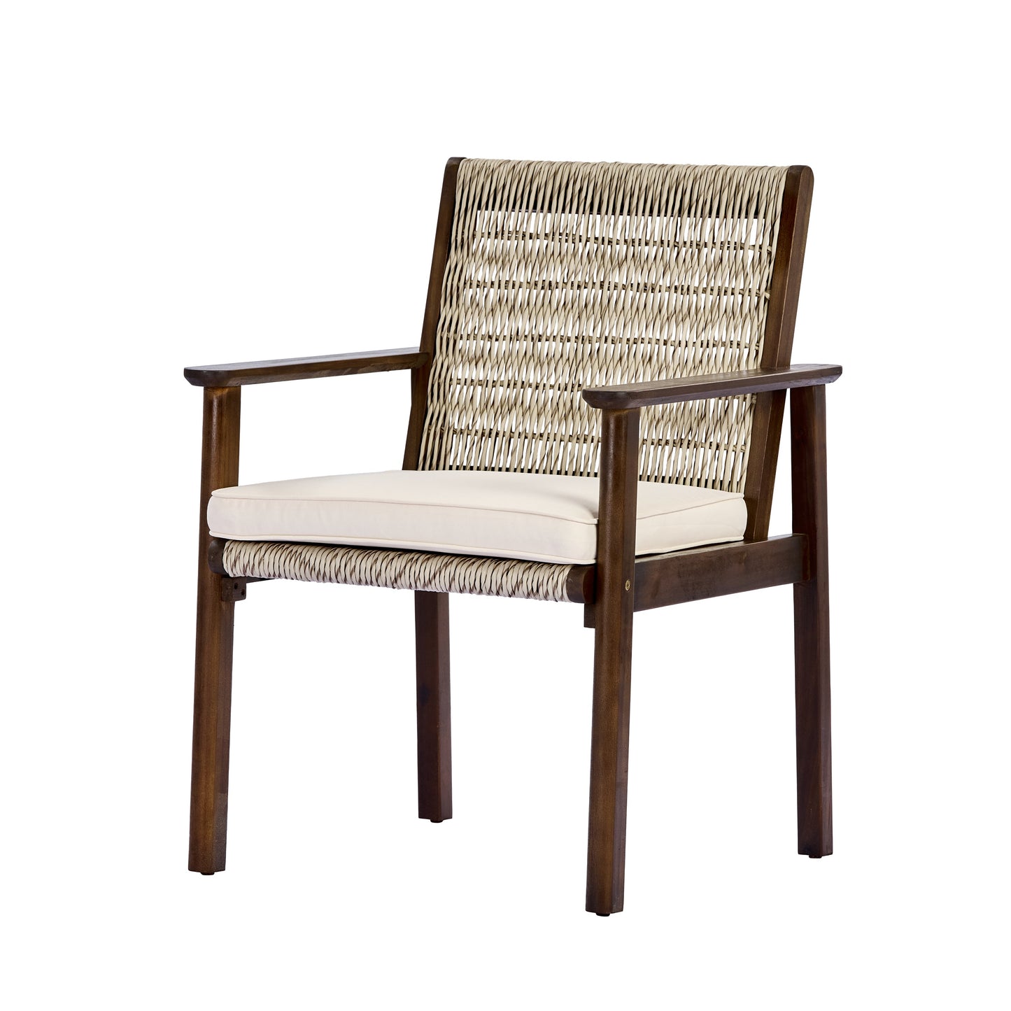 Two Outdoor Dining Chairs With Acacia And Wicker