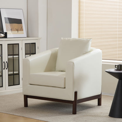 Anurudh Barrel Club Upholstered Chair in white faux leather with dark wood legs on Tampa Home & Garden Store