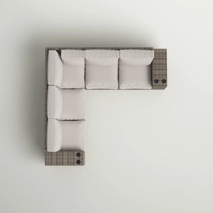 Wide Outdoor Wicker Sectional and Gray Cushions
