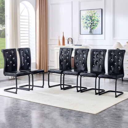 Alligator skin upholstered dining chairs in black crocodile-embossed leather, set of 6 on Tampa Home & Garden Store