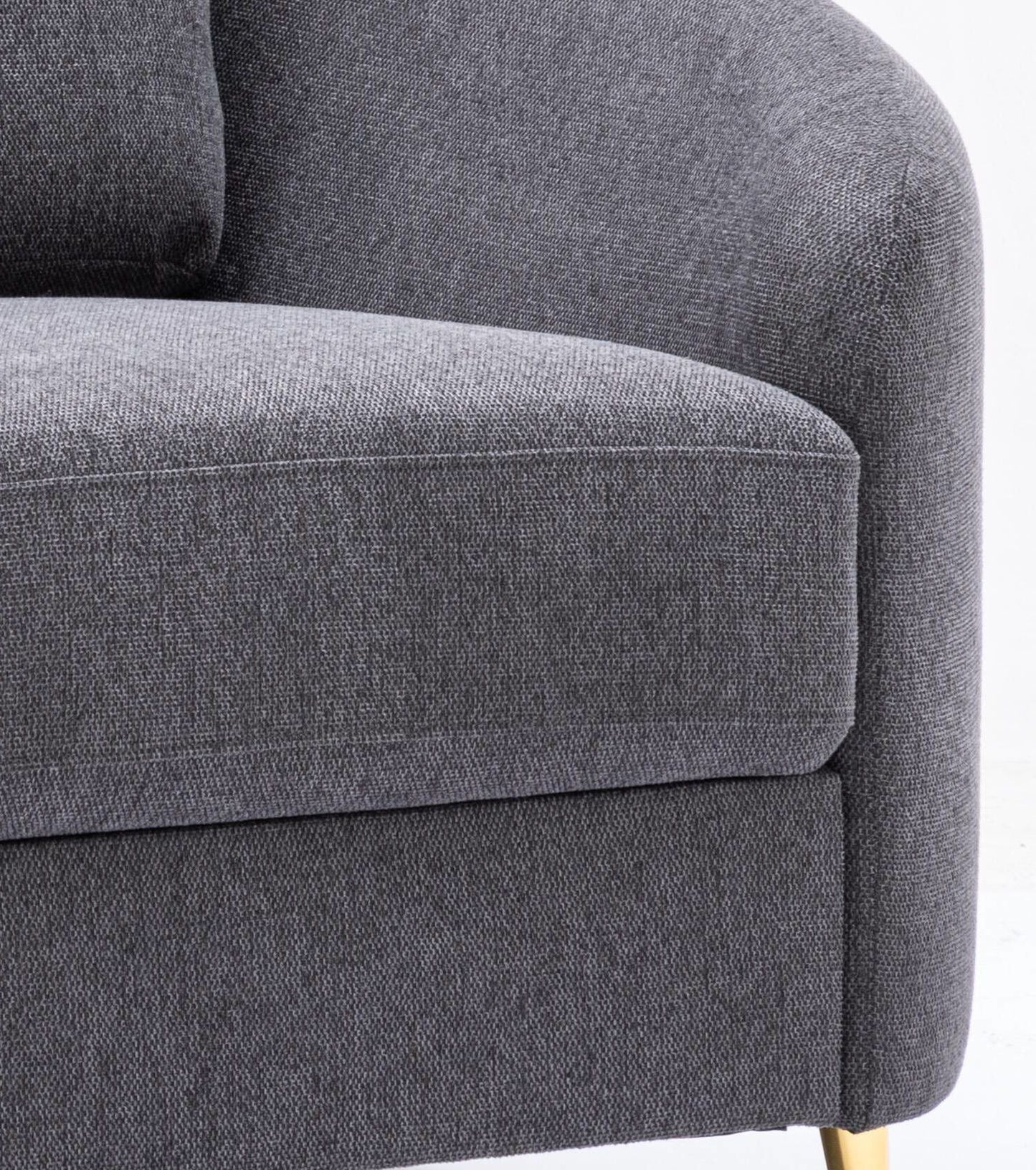Yuina Linen Chair Gray, armchair with textured upholstery and cushioned arm, wooden leg on Tampa Home & Garden Store