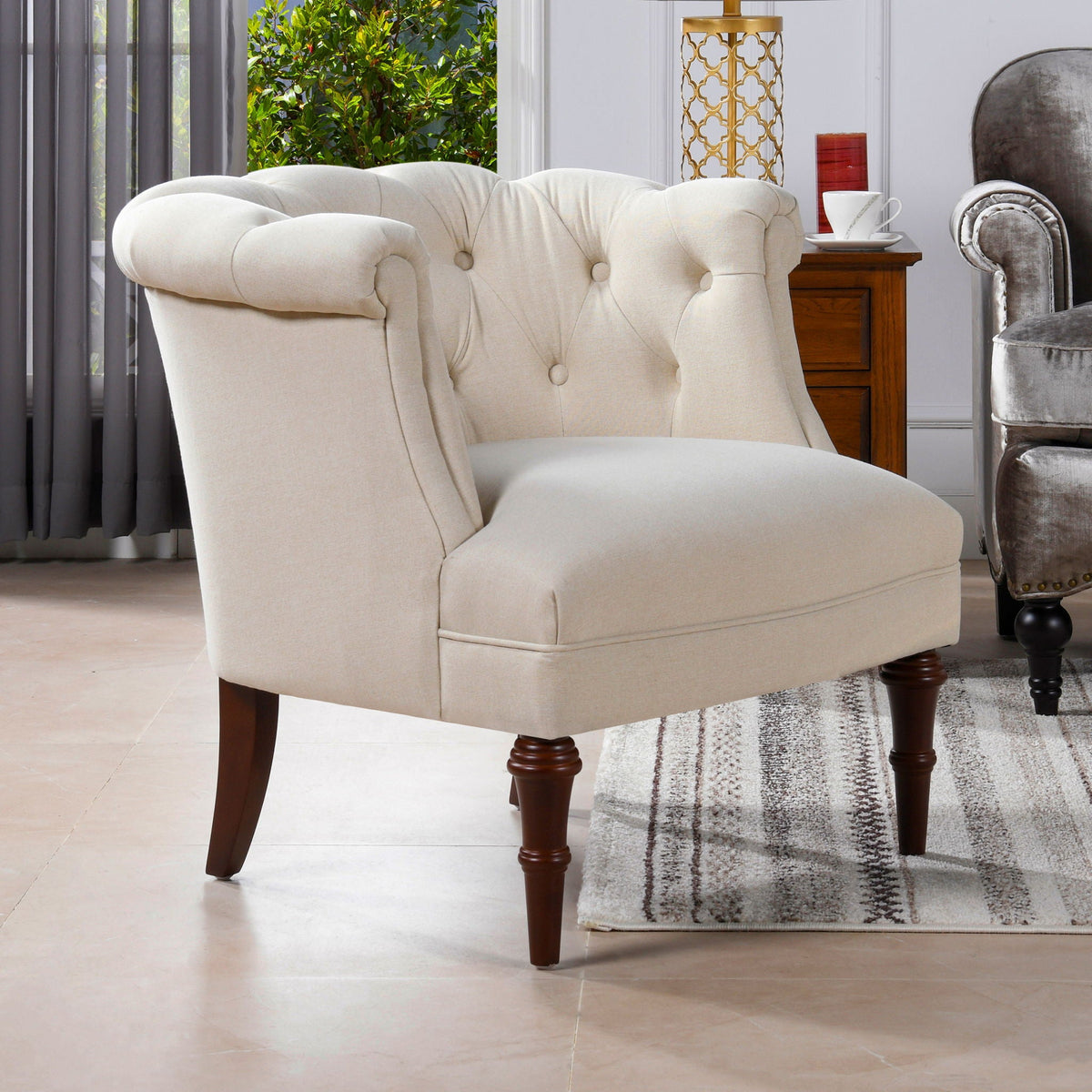 Tufted Accent Chair with Barrel Back in yellow upholstery by HouseOfZazla on Tampa Home & Garden Store