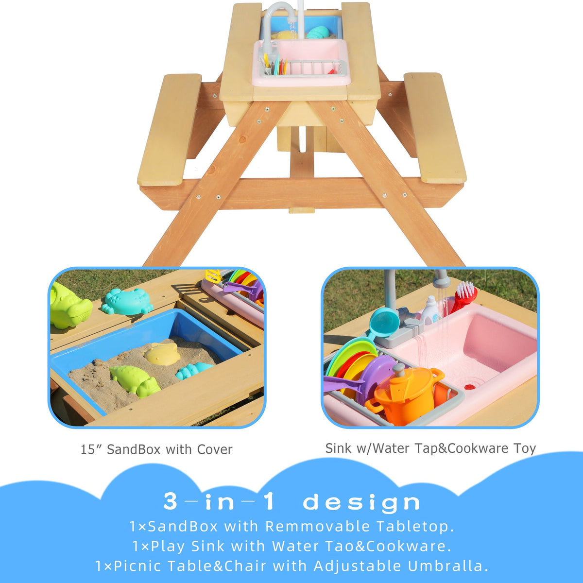 Kids Picnic Table with Sand & Water Conversion Cedar outdoor table HouseOfZazla on Tampa Home & Garden Store