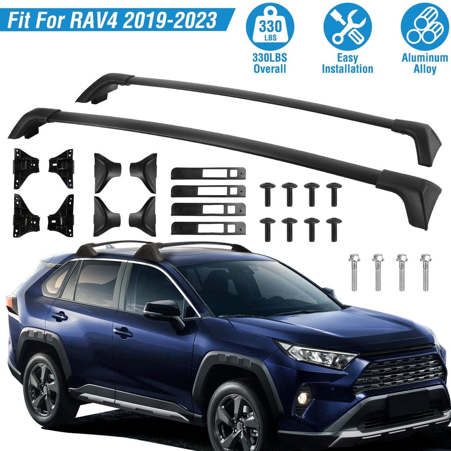 GemGear aluminum roof rack cross bars kit for Toyota RAV4 2019-2024 with side rails on Tampa Home & Garden Store