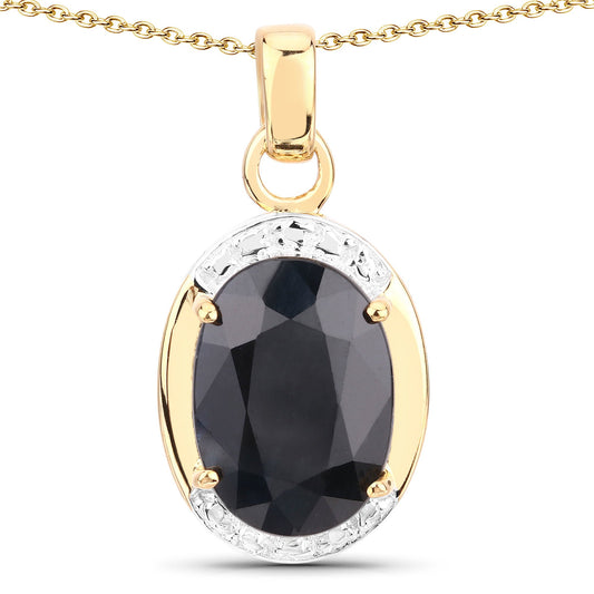 Pendant 7.50ct genuine black sapphire in sterling silver with gold-tone bail and halo on Tampa Home & Garden Store