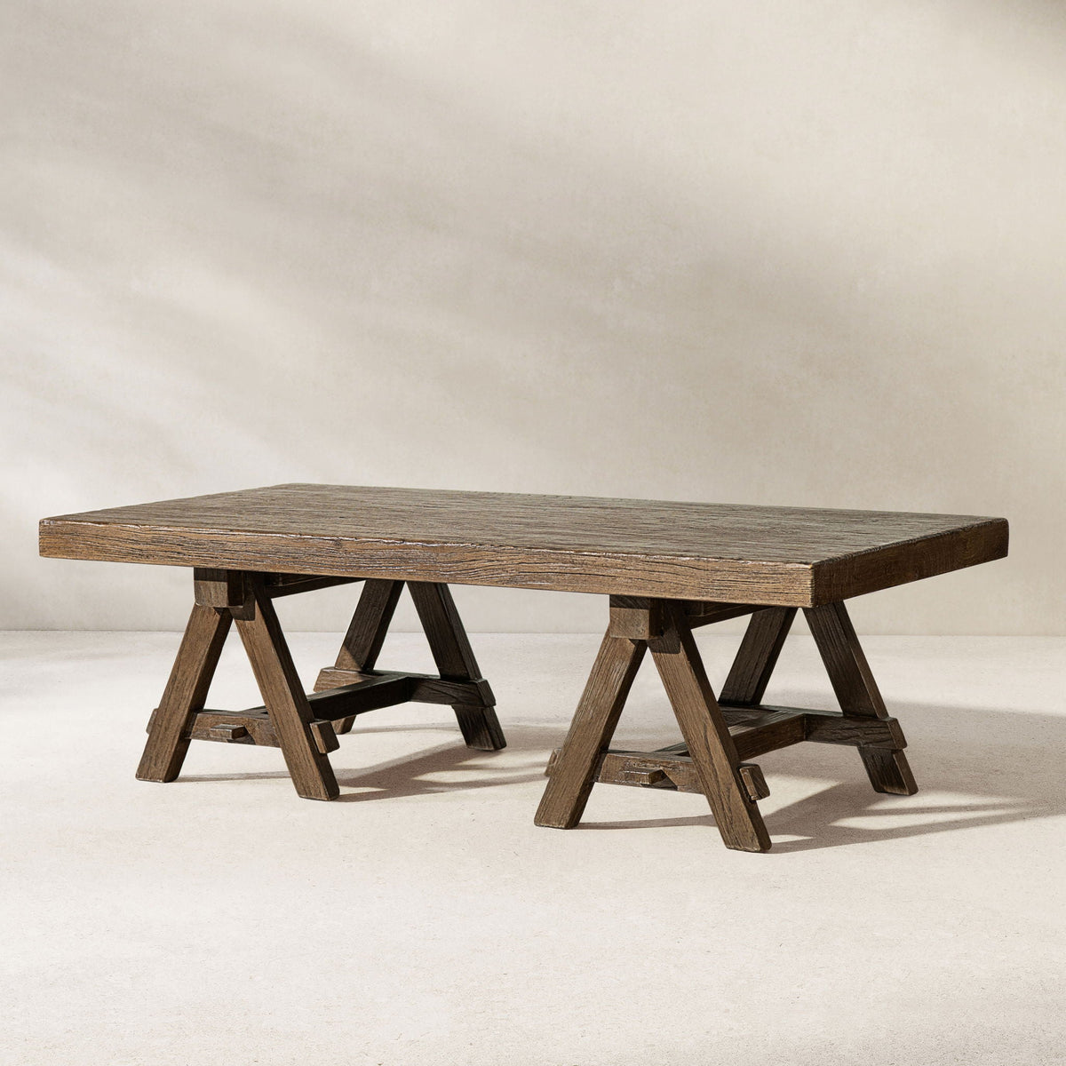 Trestle coffee table in dark brown solid reclaimed elm by HouseOfZazla on Tampa Home & Garden Store