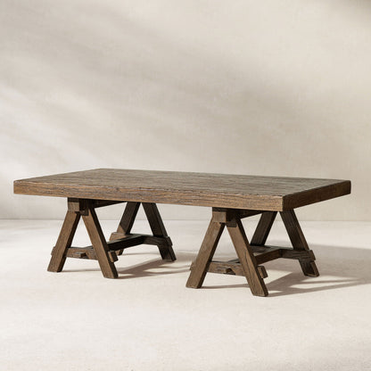Trestle coffee table in dark brown solid reclaimed elm by HouseOfZazla on Tampa Home & Garden Store
