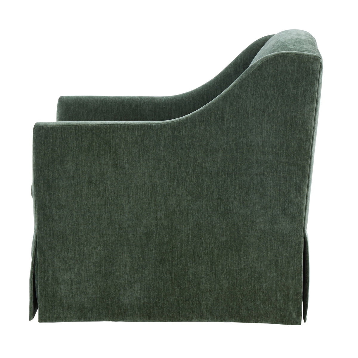 Skirted swivel accent chair in dark green velvet with curved arms by HouseOfZazla on Tampa Home & Garden Store