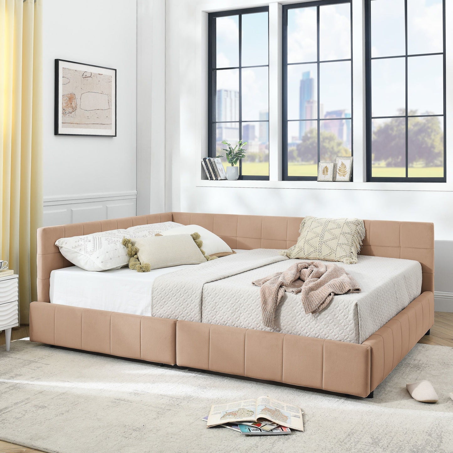 Mid Century Storage Upholstered Tufted Bed Frame