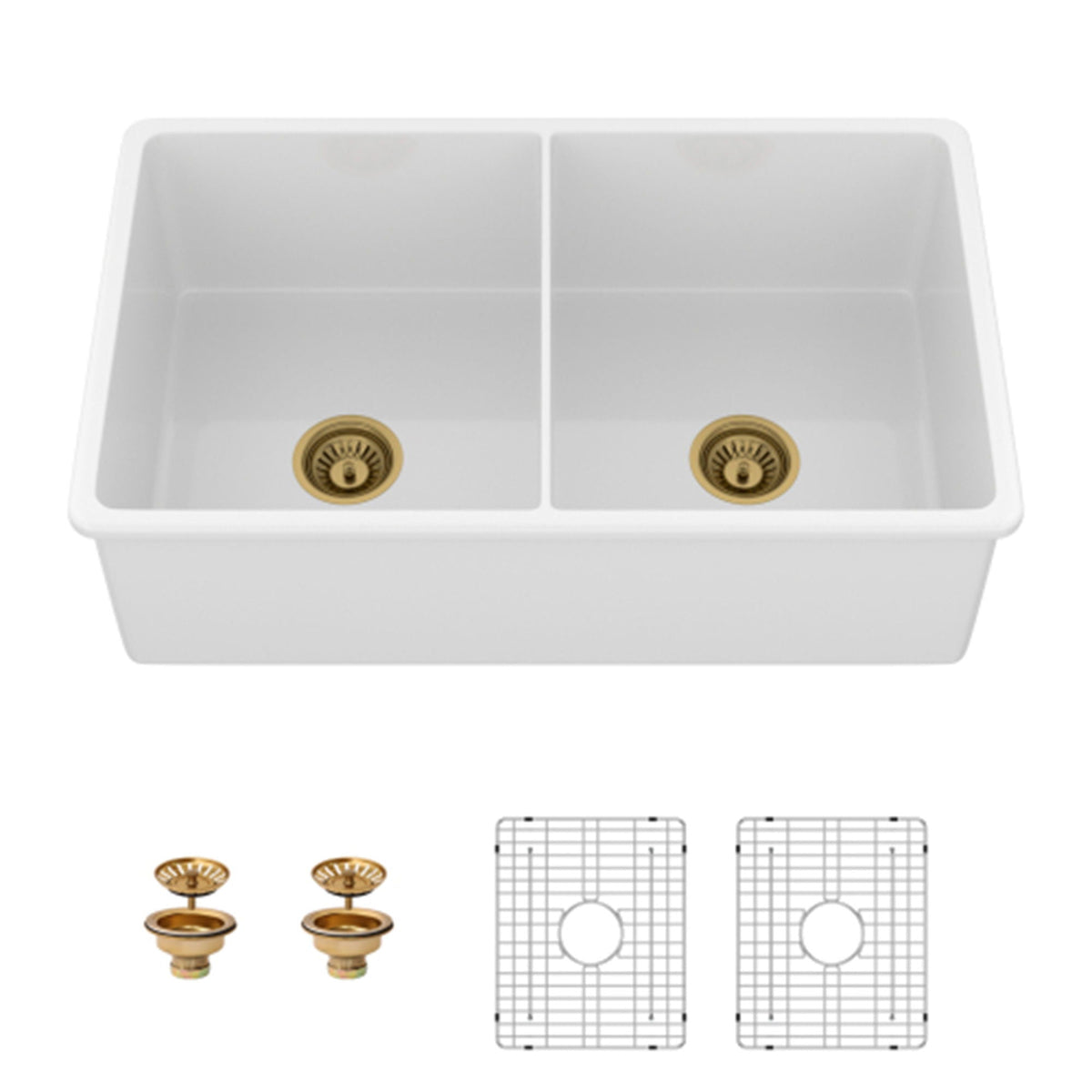 32in undermount double bowl kitchen sink white with divider and grids by HouseOfZazla on Tampa Home & Garden Store
