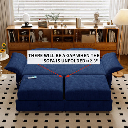 HouseOfZazla 85-Inch Convertible Sofa Bed in blue fabric on Tampa Home & Garden Store