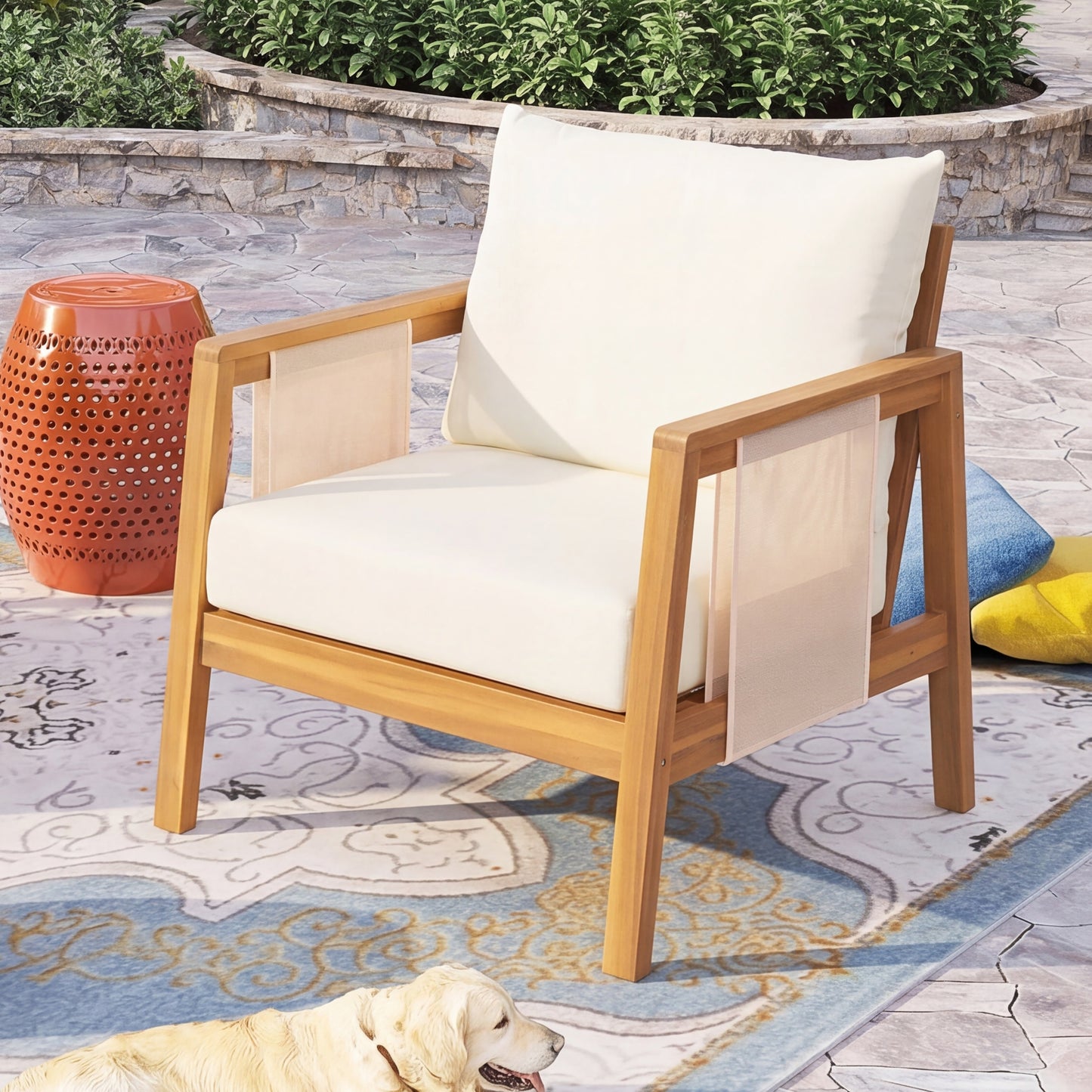 Acacia Wood and Textilene Outdoor Club Chair