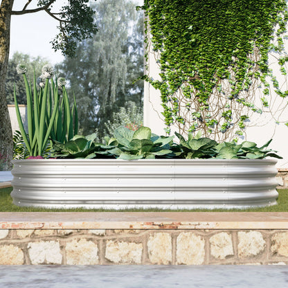 Galvanized raised garden bed kit for vegetables and herbs in a garden with ivy backdrop on Tampa Home & Garden Store