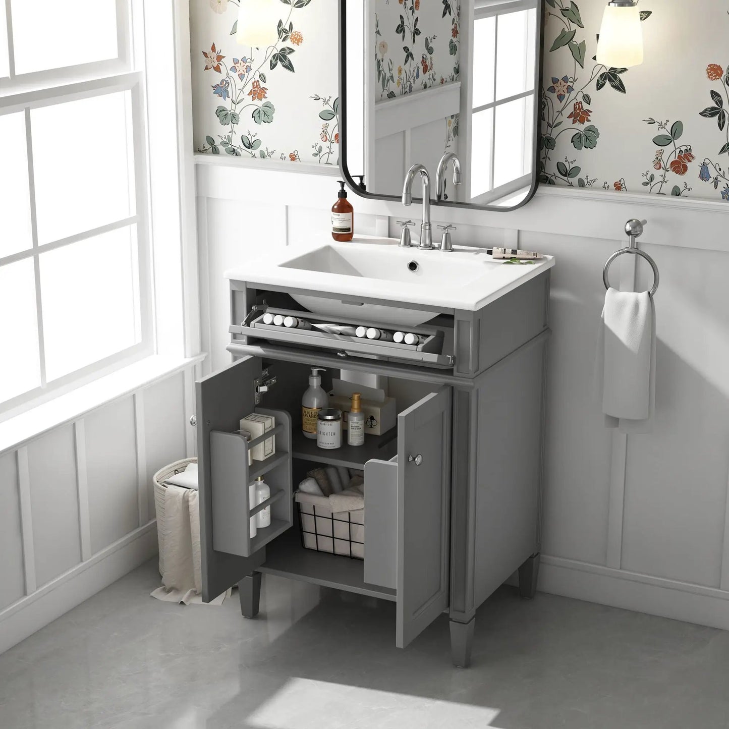 Bathroom Vanity With 2 Doors and Tip Out Drawer