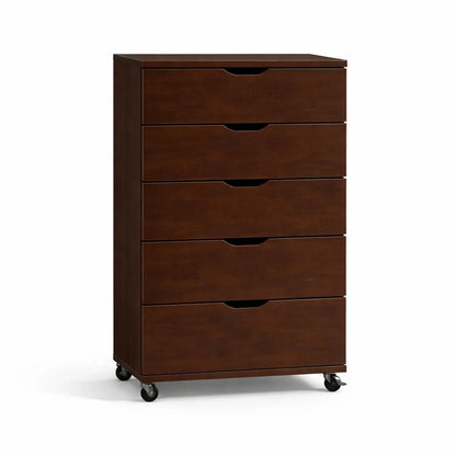 Modern 5 Drawer Dresser With Wheels in dark brown wood finish on Tampa Home & Garden Store