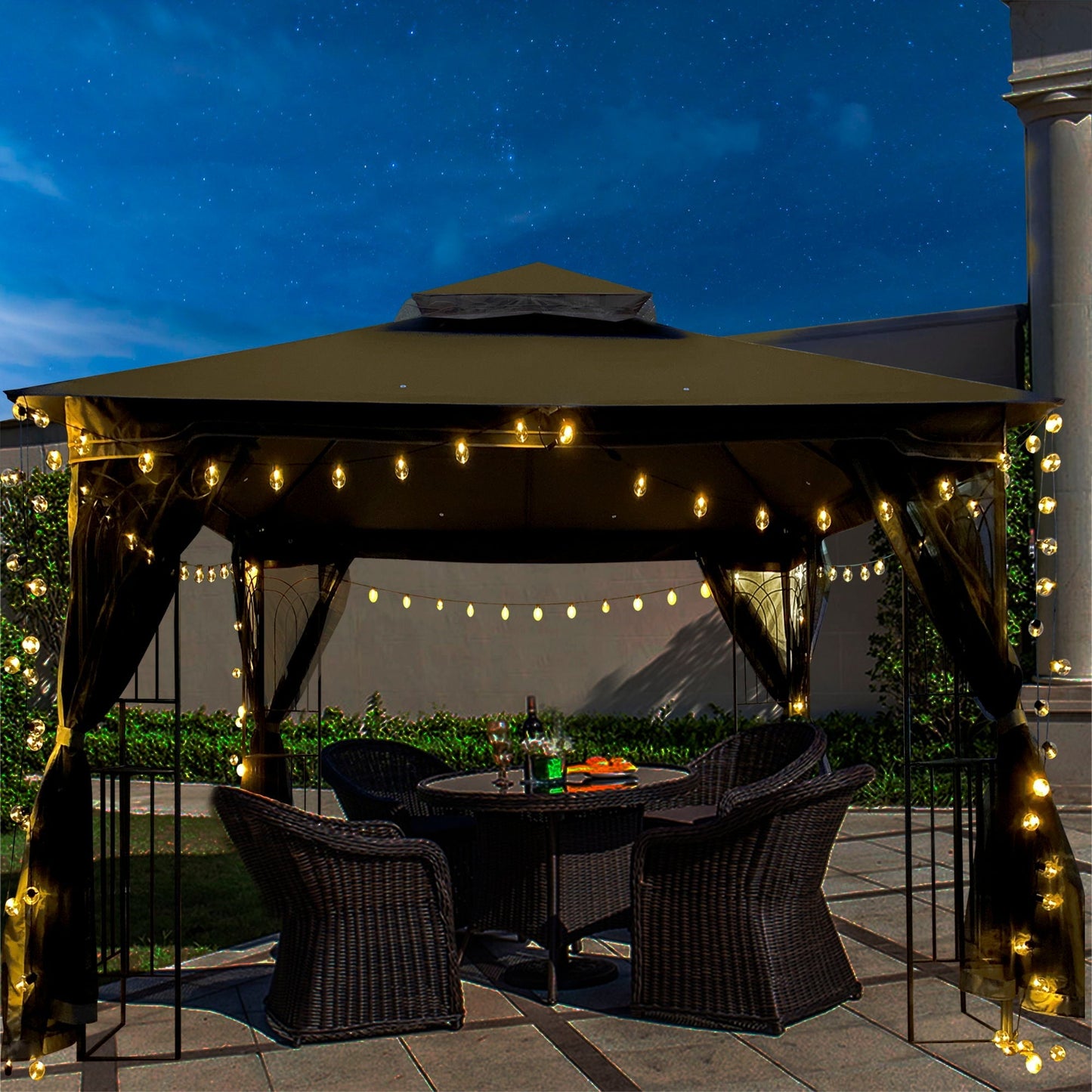 Patio gazebo tent with ventilated double roof and mosquito net, tan canopy on Tampa Home & Garden Store