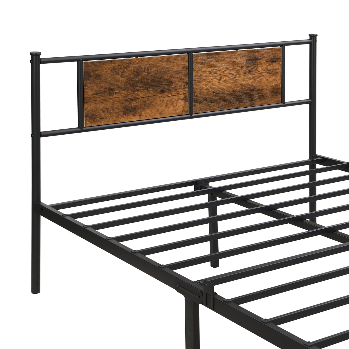 California King bed frame with black metal rails and two wood panel headboards HouseOfZazla on Tampa Home & Garden Store