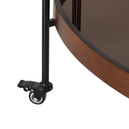 Dark Oval Kitchen Cart With Wood And Glass