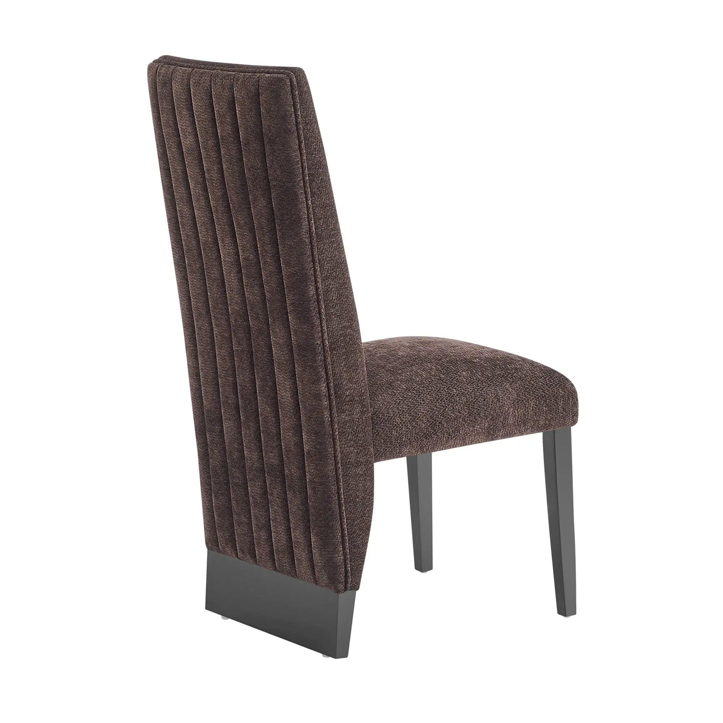 Stacey Dining Chair set of 2 brown textured fabric with vertical tufting and gray legs on Tampa Home & Garden Store