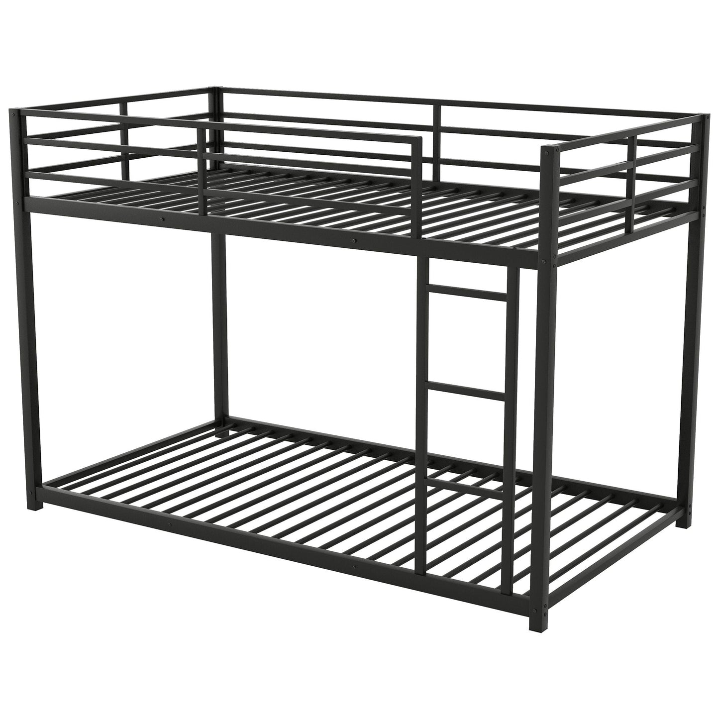 Metal bunk bed with ladder, low profile black steel frame and slatted base on Tampa Home & Garden Store