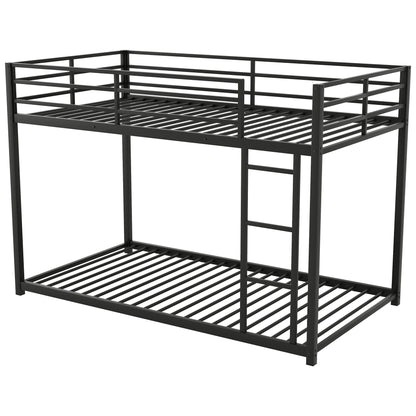 Metal bunk bed with ladder, low profile black steel frame and slatted base on Tampa Home & Garden Store