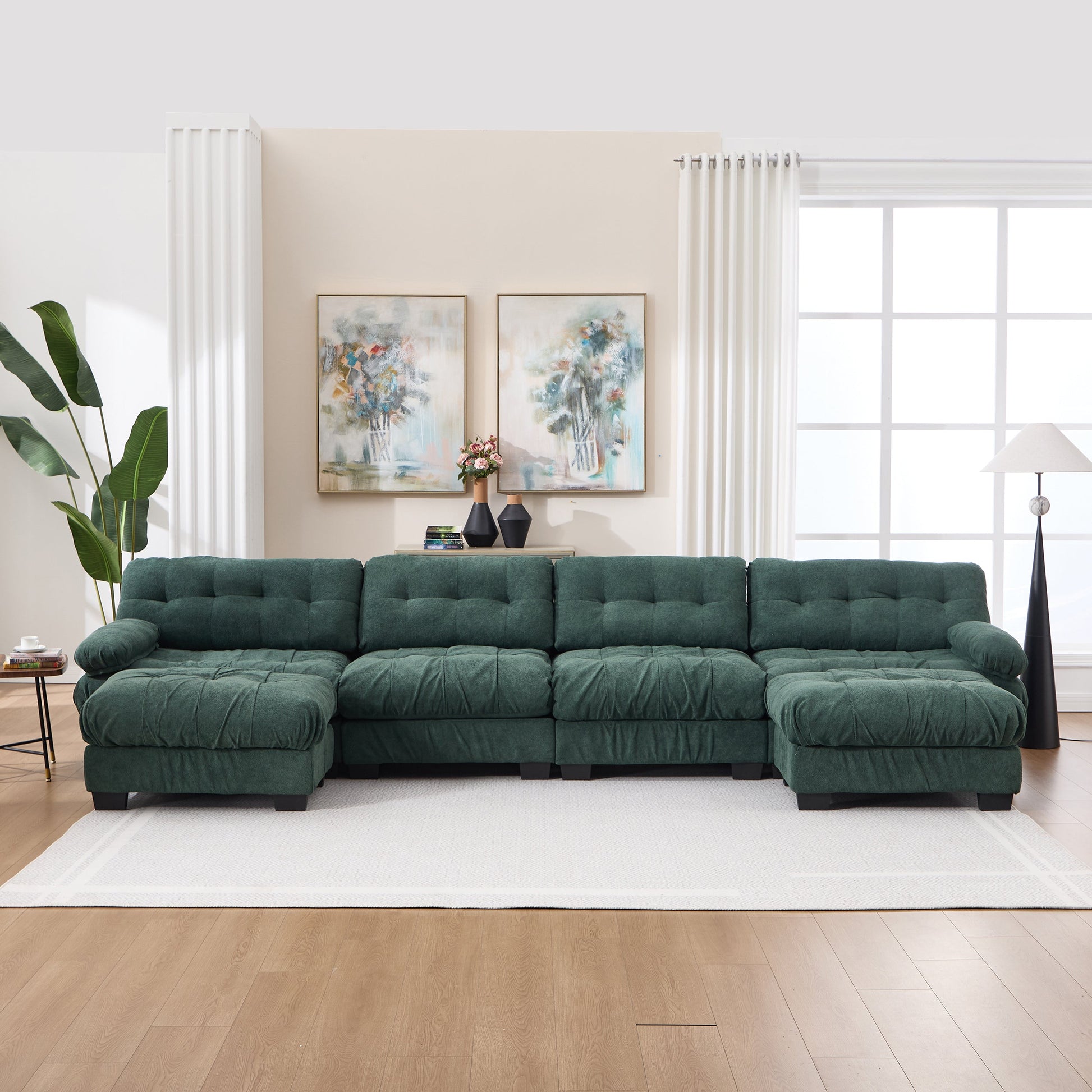 U Shaped Couch Modular Sectional Sofa HouseOfZazla teal velvet with tufted cushions on Tampa Home & Garden Store