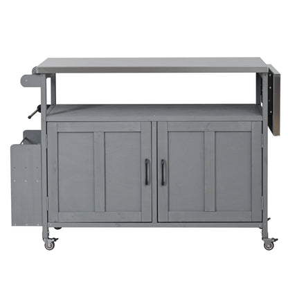 Foldable outdoor kitchen island cart in gray metal with stainless steel top and caster wheels on Tampa Home & Garden Store