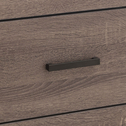 Sherwood platform bed wood veneer in dark brown with black metal rail close-up on Tampa Home & Garden Store
