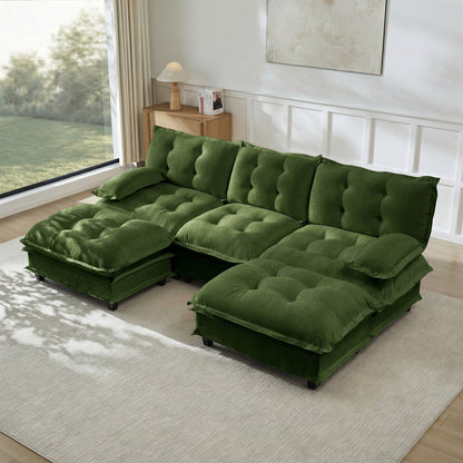107in U-shaped modern sofa modular sectional with ottomans emerald green velvet tufted cushions on Tampa Home & Garden Store