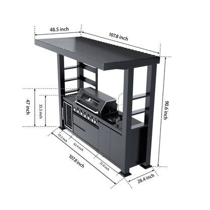 108-Inch 6-Burner Deluxe Outdoor Kitchen Grill by HouseOfZazla with gray steel frame on Tampa Home & Garden Store
