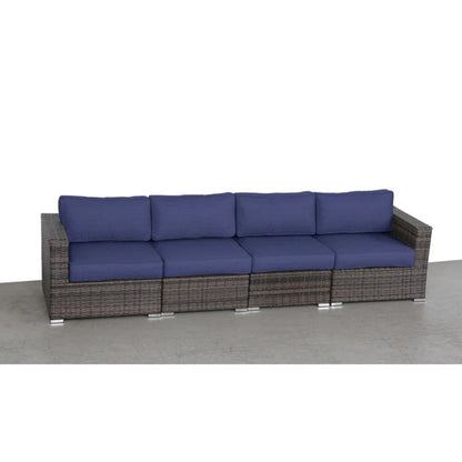Luxurious wicker patio sectional, 4-piece, blue Sunbrella cushions, by HouseOfZazla on Tampa Home & Garden Store