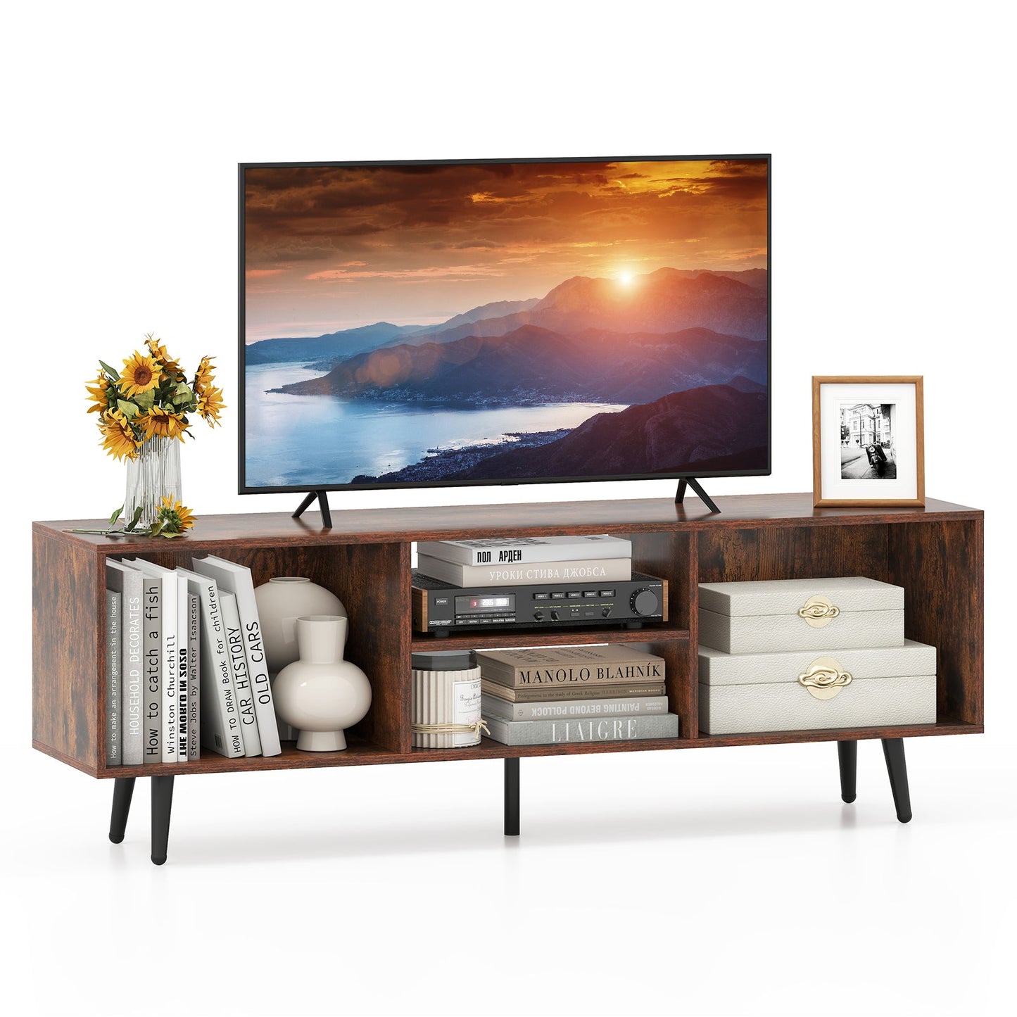 47.5 Inches TV Stand for 55-Inch TV with Compartments and Metal Legs