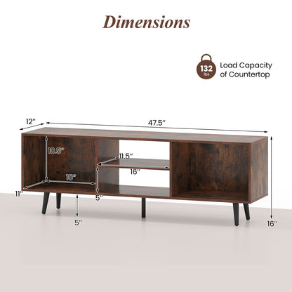 47.5 Inches TV Stand for 55-Inch TV with Compartments and Metal Legs