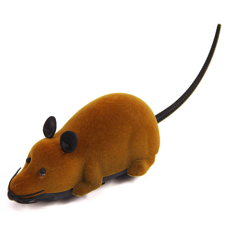 Brown plush mouse toy with black ears and long tail for cat play on Tampa Home & Garden Store