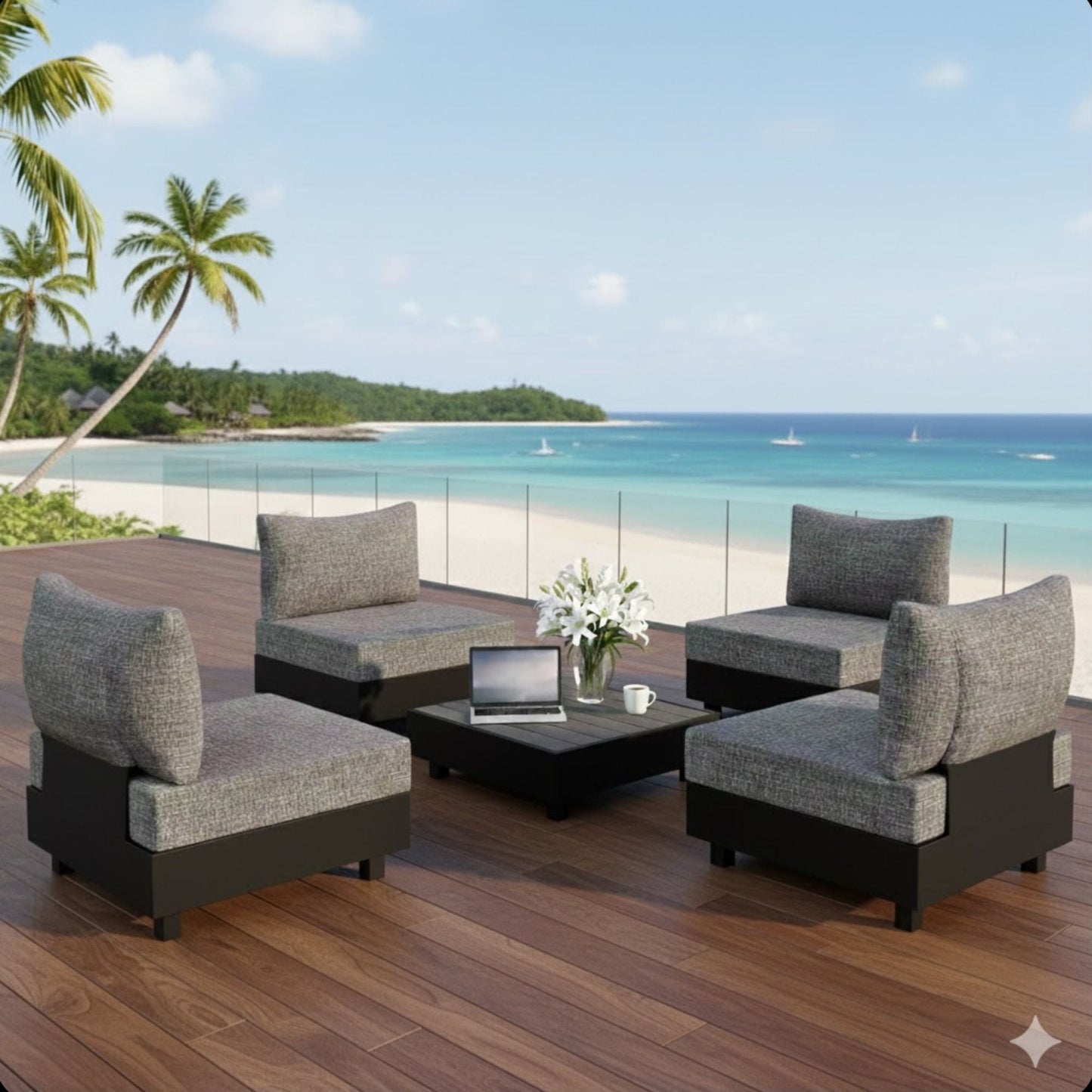 Patio Sectional Set With Modular Armless Chairs And Coffee Table, Gray wicker by HouseOfZazla on Tampa Home & Garden Store