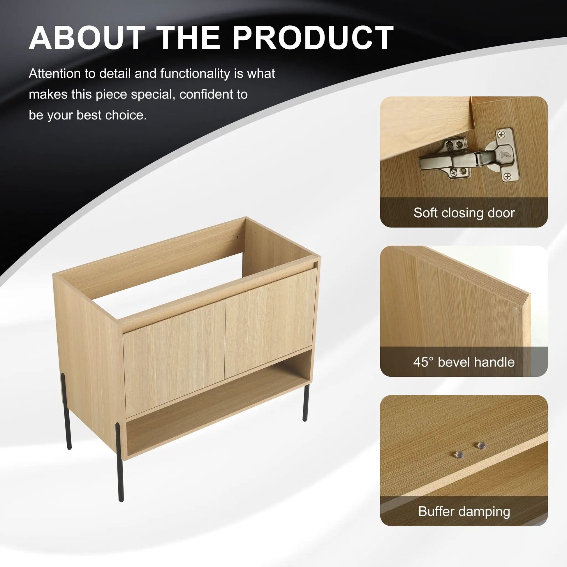 Freestanding bathroom vanity with soft-close doors in light oak by Unique Piece Furniture on Tampa Home & Garden Store