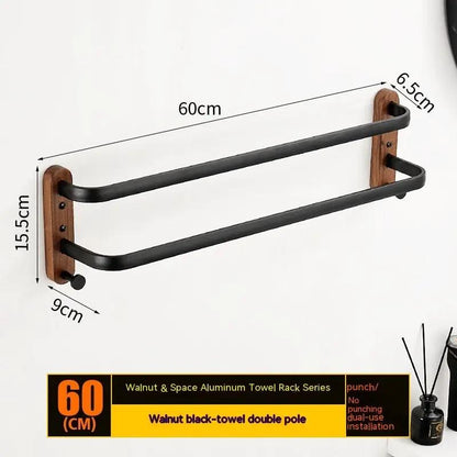 Solid wood wall-mounted towel rack with double black metal bars walnut FLIPSTYLEZLLC on Tampa on Tampa Home & Garden Store