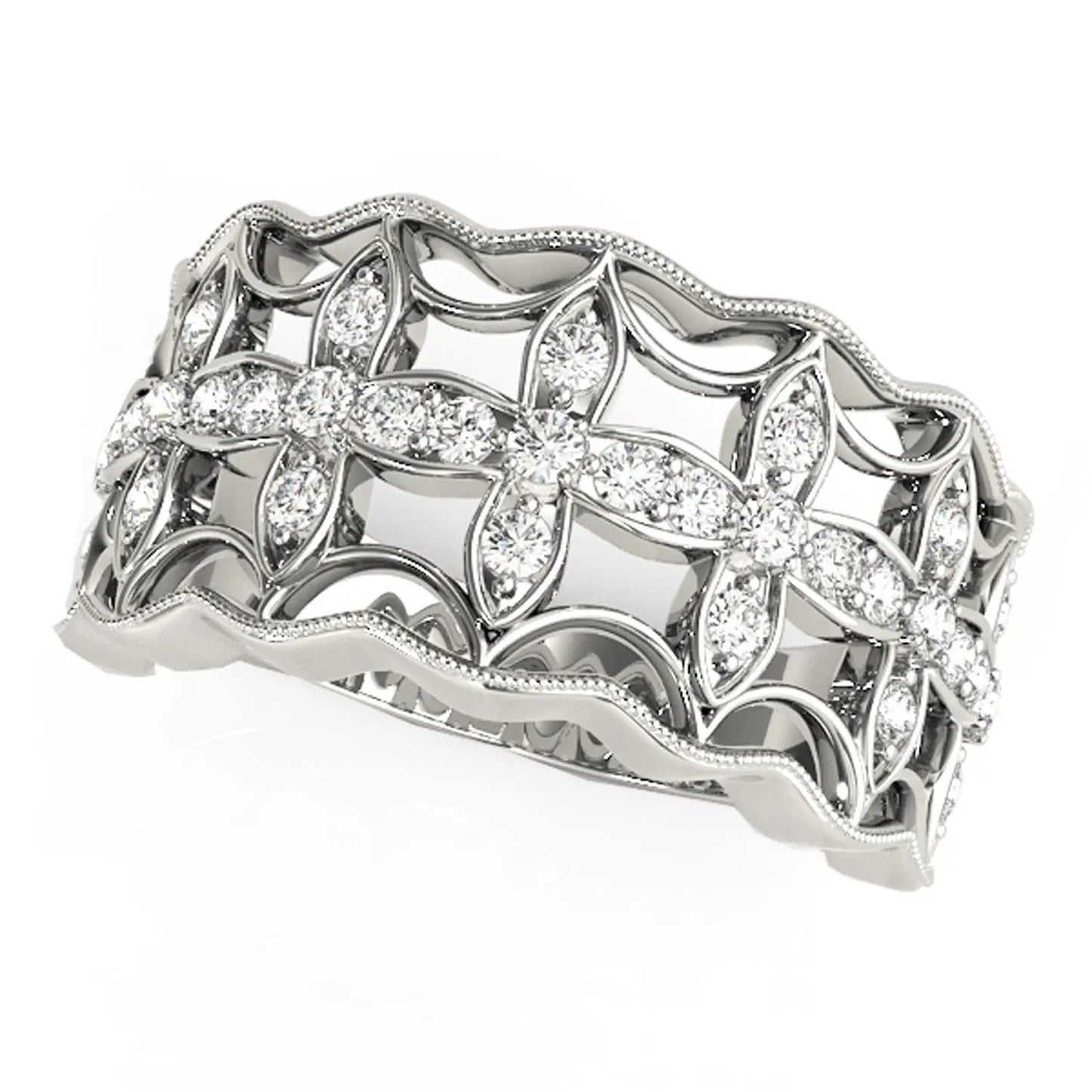 Diamond studded four-leaf clover motif ring in 14k white gold, 1/4 cttw by Bids.com on Tampa Home & Garden Store