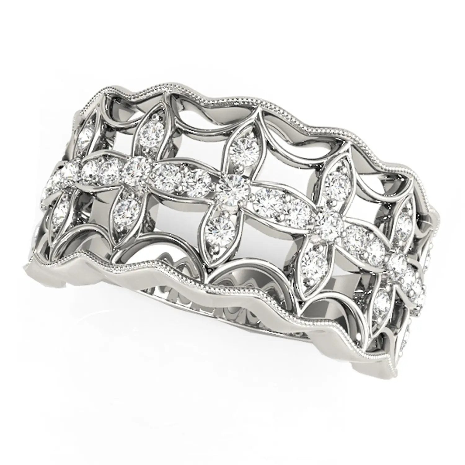 Diamond studded four-leaf clover motif ring in 14k white gold, 1/4 cttw by Bids.com on Tampa Home & Garden Store