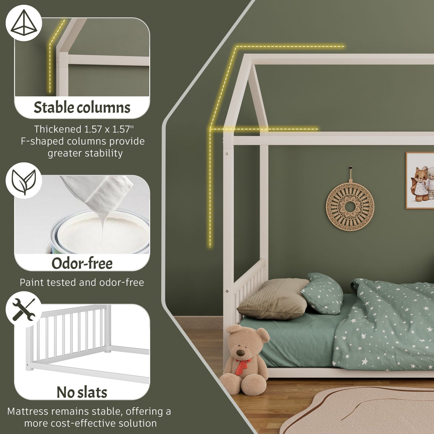 Montessori style floor bed with safety guardrails by HouseOfZazla in white canopy frame on Tampa Home & Garden Store