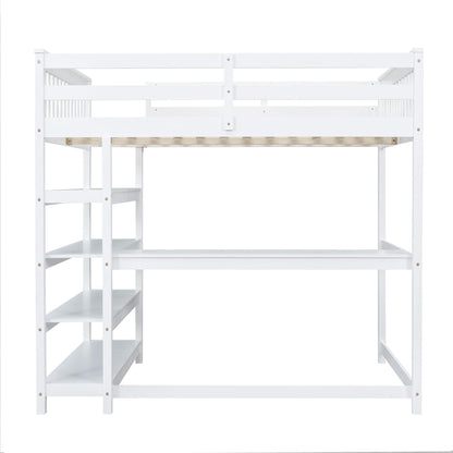 Loft bed with storage stairs and under-bed desk in white, solid wood frame on Tampa Home & Garden Store