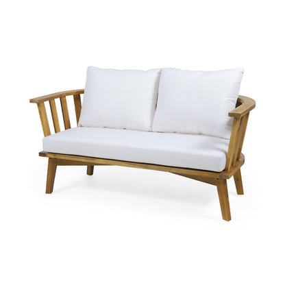 Spacious Outdoor Wooden Loveseat and Cushions